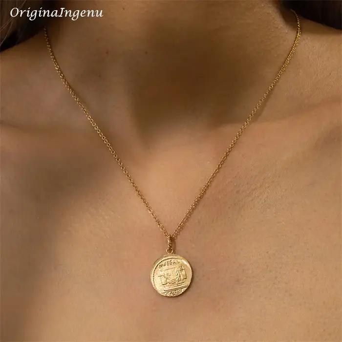 Collier de déesse de la fortune en métal doré personnalisable avec pendentif antique pour femmes occasions spéciales