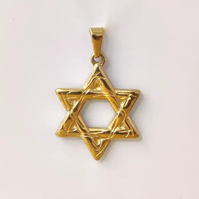 Collier élégant étoile de David plaqué or 18 carats en acier inoxydable - Hexagramme religieux pour hommes et femmes, option cadeau