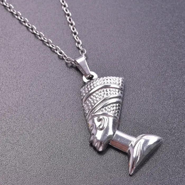 Collier Nefertiti en acier inoxydable doré avec pendentif reine égyptienne pour femmes et hommes occasions formelles partis galas