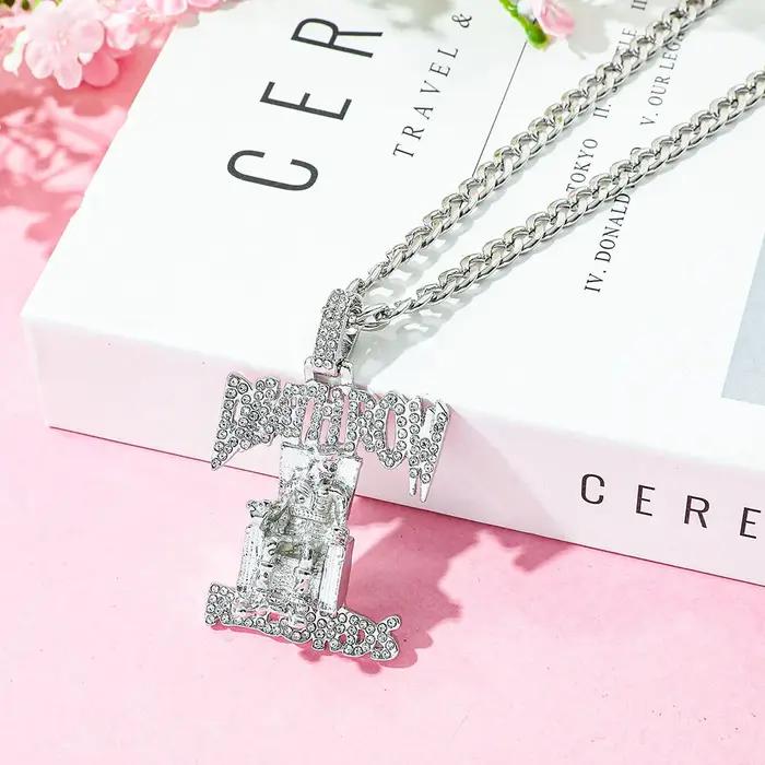Nouveau Collier pour Homme Chaîne Cubaine Hip Hop Rap avec Pendentif Strass Prisonnier Death Row Records