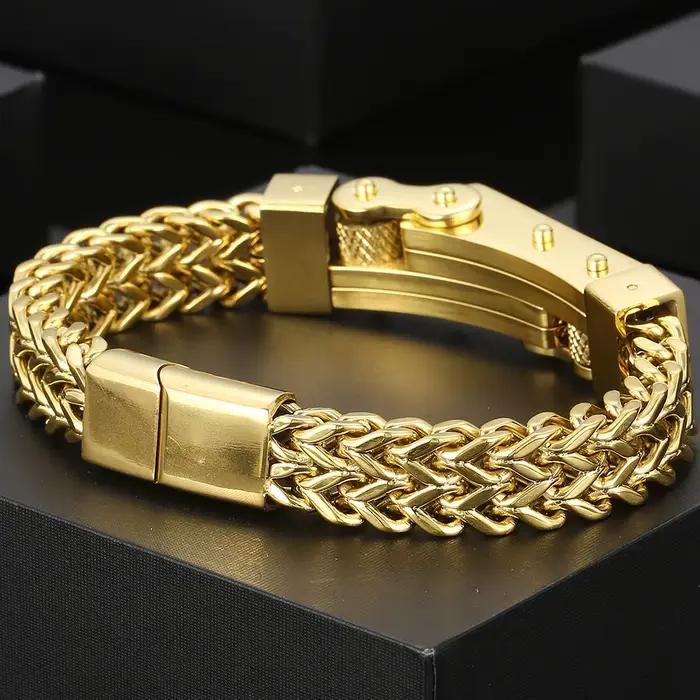 Bracelet chaîne de vélo couleur or pour homme, en acier inoxydable 316L, avec fermoir magnétique, bijoux Rock N Roll