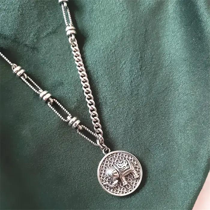 YIZIZAI-Collier pendentif éléphant rétro pour femme, plaqué argent thaïlandais, bijoux asymétriques, mode coréenne, vente en gros