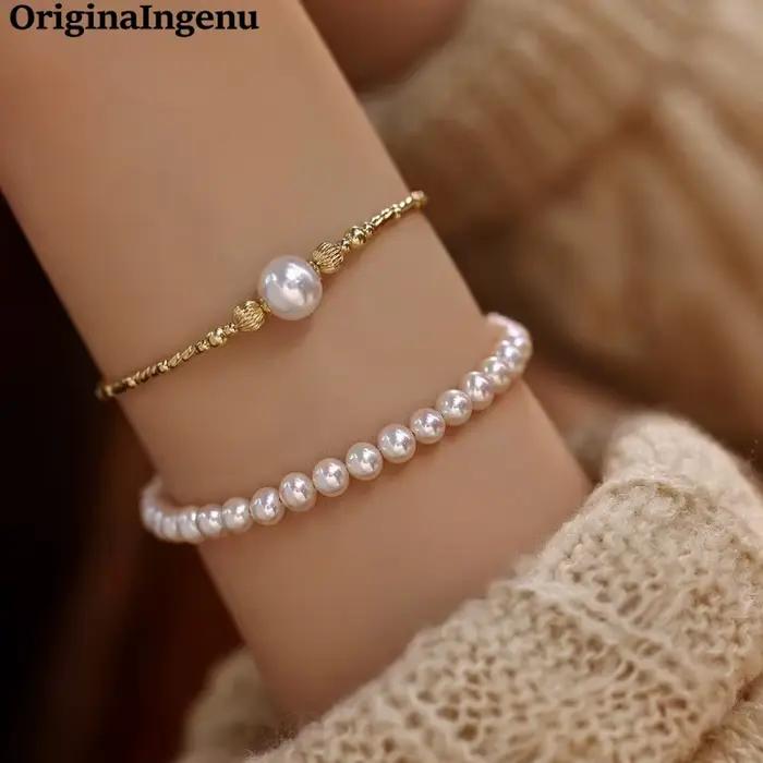 Bracelet de perles naturelles personnalisé, fait à la main, rempli d'or 14K, étanche, résistant au ternissement, bijoux Boho