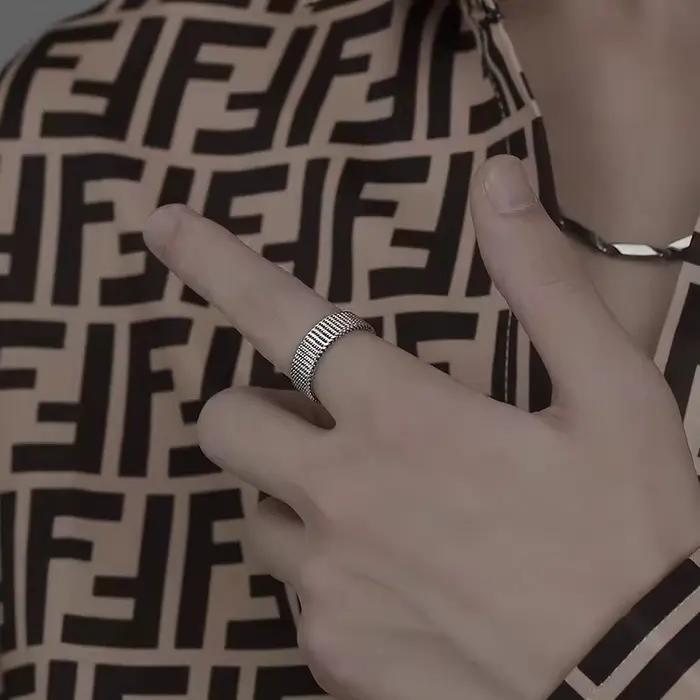 Bague à ligne géométrique pour hommes, bande réglable ouverte minimaliste, bijoux à la mode couleur argent Vintage, cadeau masculin moderne