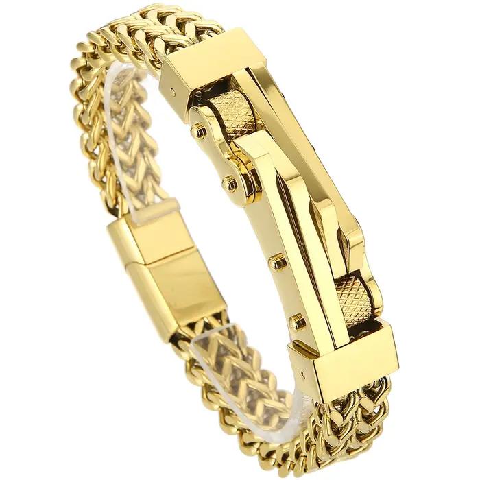 Bracelet chaîne de vélo couleur or pour homme, en acier inoxydable 316L, avec fermoir magnétique, bijoux Rock N Roll