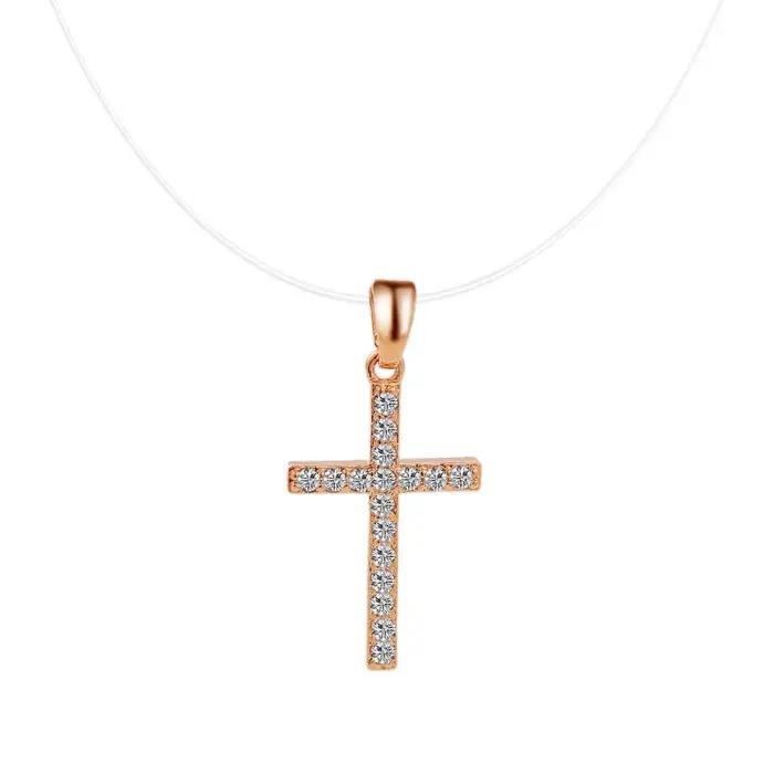 Collier pendentif croix classique Simple Invisible Transparent ligne de pêche pour femmes mode Zircon