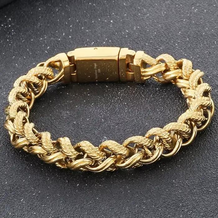 Bracelet vintage pour homme, en acier inoxydable tressé, chaîne à maillons torsadés, couleur or de luxe, bijoux pour poignet, cadeaux