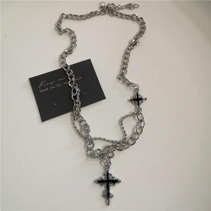 Punk Rock noir coeur croix pendentif chaîne collier pour hommes femmes Cool Hip Hop rue Vintage années 90 Y2K Grunge Goth accessoires