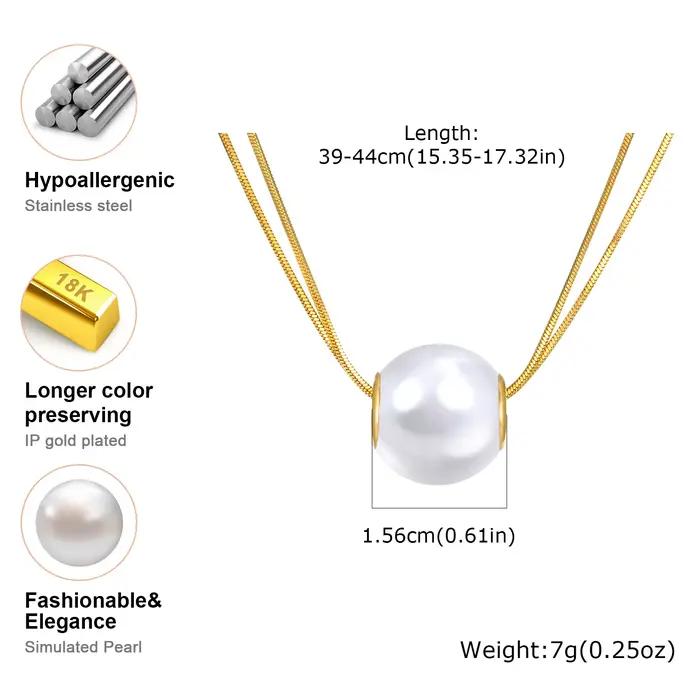 JOPearl-Collier Pendentif Double Couche pour Femme, Bijoux Imperméables en Acier Inoxydable Plaqué Or