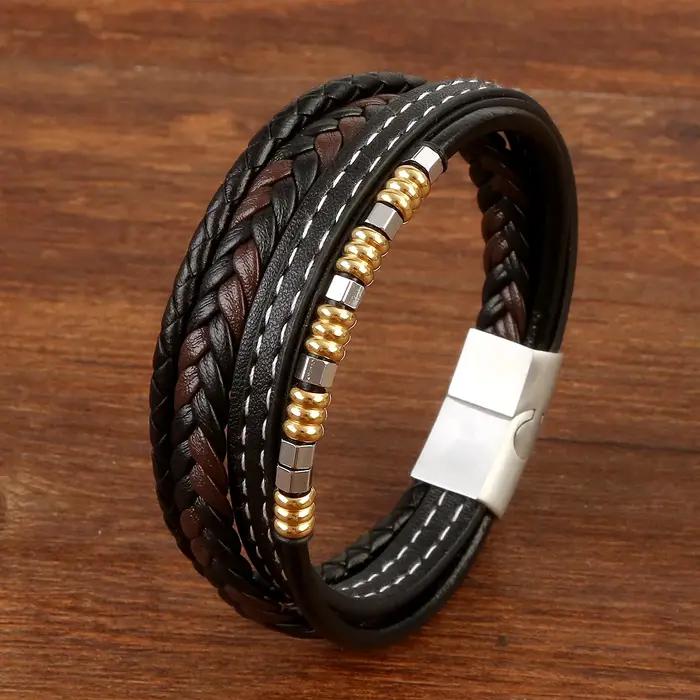 Bracelet classique en cuir tissé à la main pour hommes
