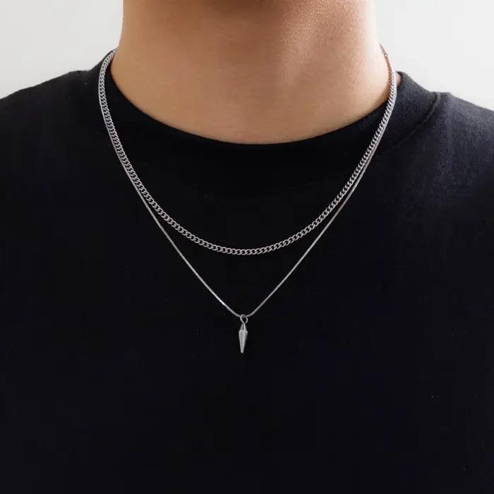 Collier punk à pendentif géométrique en alliage de fer rouge marron collier avec chaîne serpent mince tracker fitness et sommeil pour hommes femmes soirée