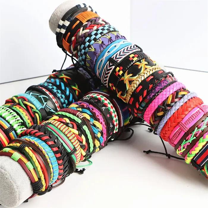 Bracelets de manchette en cuir vintage rétro réglables pour homme et femme styles mixtes occasions spéciales