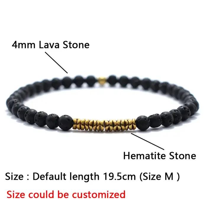 Bracelet pour homme en pierre naturelle antique doré perles rondes 19.5cm cadeau anniversaire fête entreprise