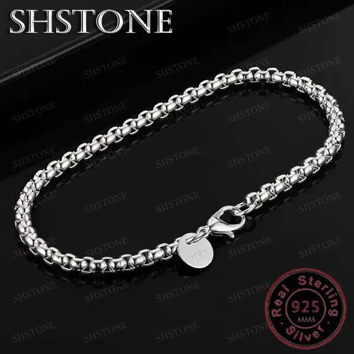 Bracelet populaire en or 18 carats, chaîne en forme de boîte de 4 mm, en argent sterling 925, pour hommes et femmes, pour mariage, fête d'anniversaire, bijoux à la mode, cadeaux