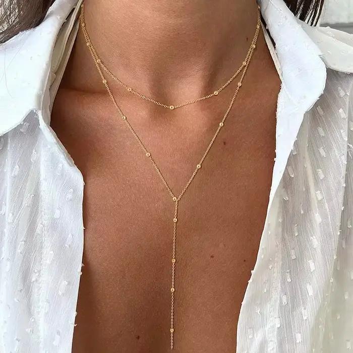 Collier Lariat en acier inoxydable plaqué or