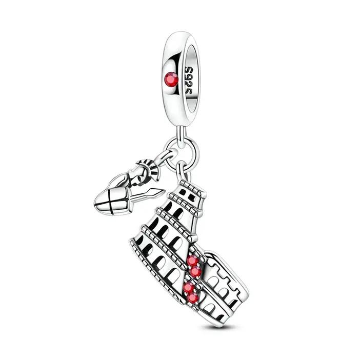 Pendentif breloque en argent sterling 925, série bâtiments emblématiques, compatible bracelet DIY, b