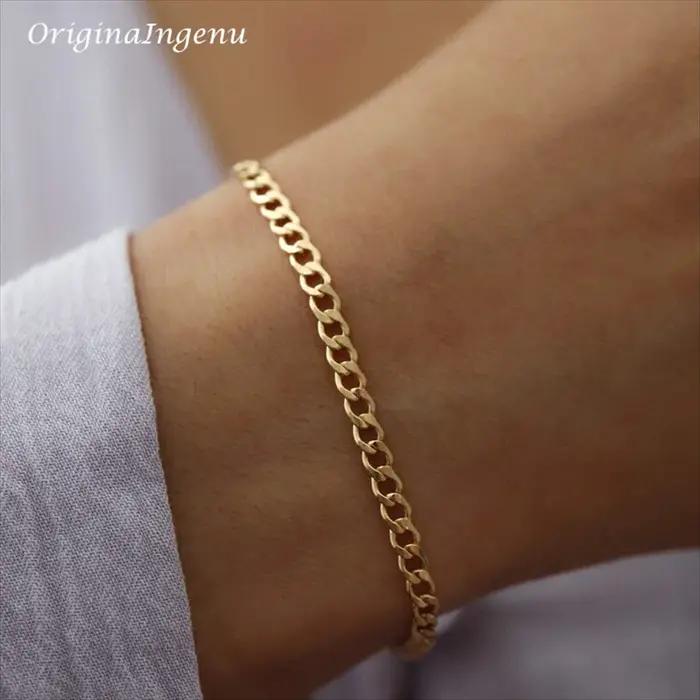 Bracelet chaîne gourmette rempli d'or 14K, minimaliste, bijoux faits à la main, résistant au terniss