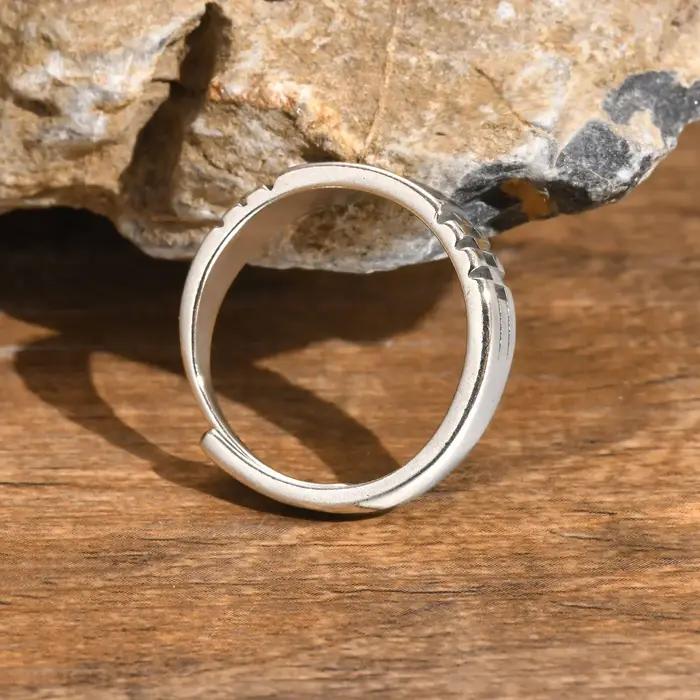 Bague rectangulaire noire en cuivre avec placage d'argent pour hommes et garçons occasions spéciales et quotidienne cadeau pour papa fils grand-père neveu oncle petit ami