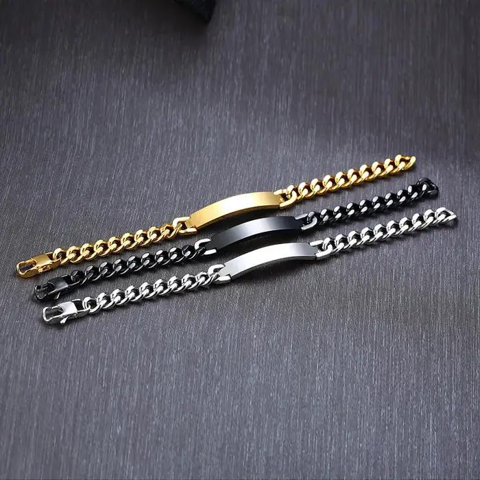 Bracelet d'identification de chaîne de bordure en acier inoxydable pour hommes