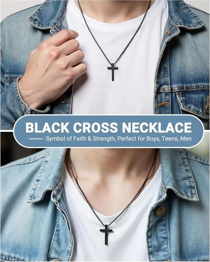 Collier croix noire moderne pour hommes et garçons cadeau pour baptême confirmation anniversaire Noël symbole de foi et de force acier inoxydable robuste et élégant