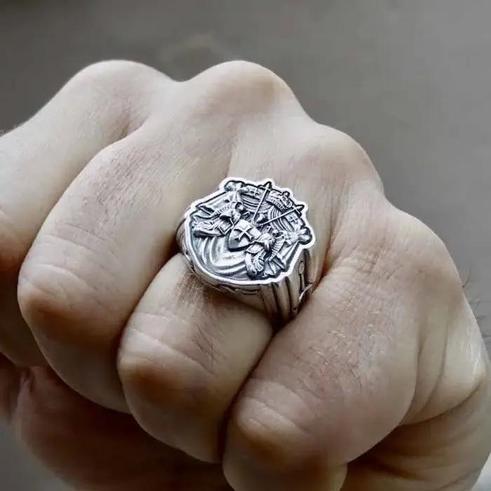 Bague Chevaliers Templiers en acier inoxydable 316LS avec croix rouge pour hommes style punk rock occasions spéciales