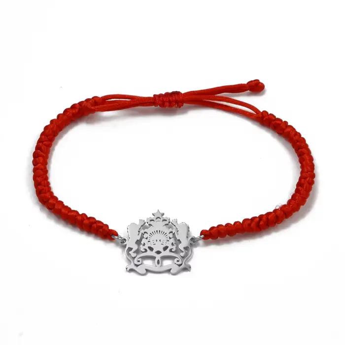 (1 pièce) Bracelet en corde rouge et noir avec symbole du drapeau du Maroc