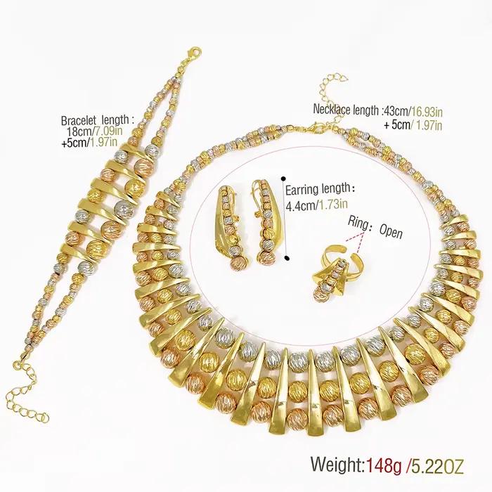 Ensemble de bijoux de luxe GZJPEI en plaqué or 18 carats pour femmes, style italien, pour mariage et fiançailles, collier/boucles d'oreilles/bague/bracelet