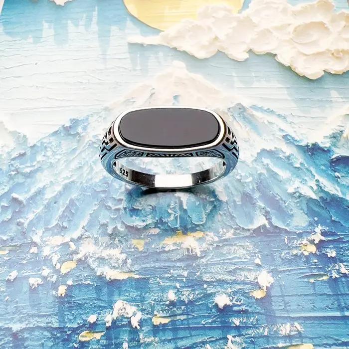 Bague signet en onyx en argent sterling 925 pour femmes romantique bijou occasion spéciale vendange elegant