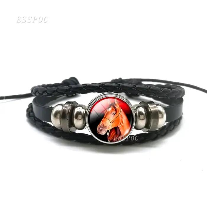 Bracelet cheval en cuir PU tressé pour hommes et femmes, bijoux tendance, cadeau pour petits amis, c
