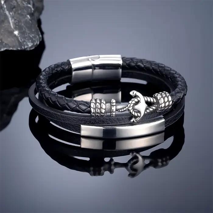 Bracelet ancre en cuir multicouche Vintage pour hommes et femmes