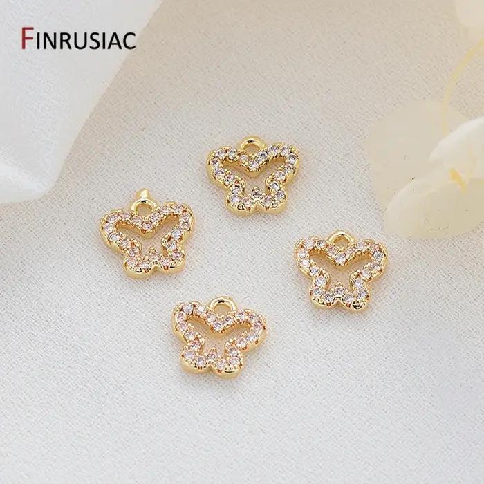 Bijoux à bricoler soi-même faisant 6 Types 14K véritable plaqué or pavé réglage Zircon petite Mini fée/papillon/violon/Hamsa pendentifs breloques