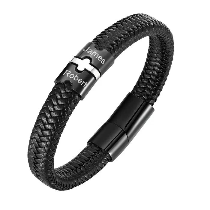 Bracelet en cuir avec noms personnalisés pour hommes