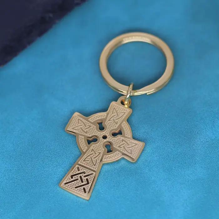 Porte-clés Vintage Viking croix celtique Talisman, pendentif pour hommes et femmes, couleur or, amulette en acier inoxydable, bijoux Punk