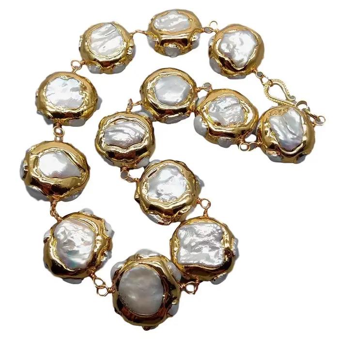 YYGEM plaqué or naturel blanc Keshi perle culture d'eau douce collier ras du cou 19.5 "style hyperbo