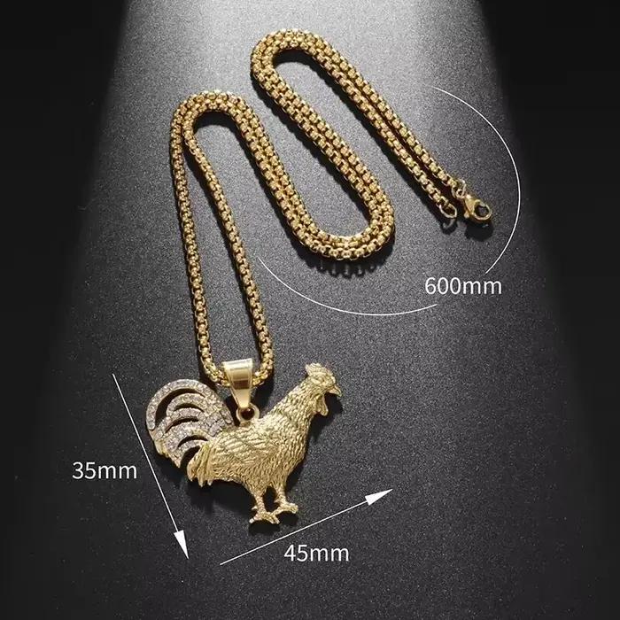 Hip-Hop Cool zodiaque Animal grand coq pendentif collier incrusté de cristal Zircon hommes et femmes noël anniversaire bijoux cadeau