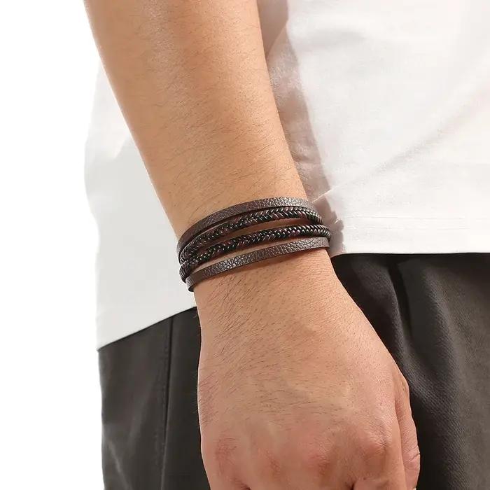 Bracelet en cuir tissé à la main pour homme