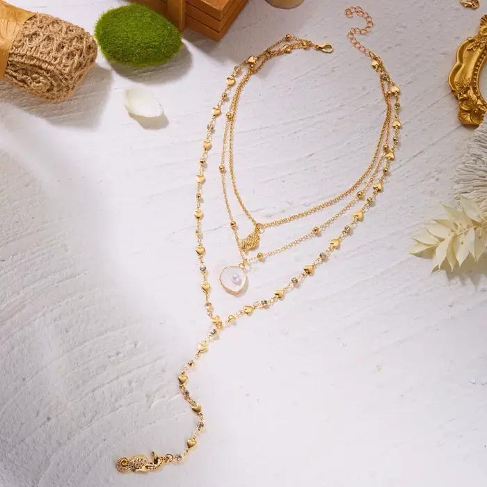 Collier en forme de Y avec pendentif coquillage hippocampe pour femmes et hommes, collier multicouche avec animaux marins, bijoux de plage pour l'été