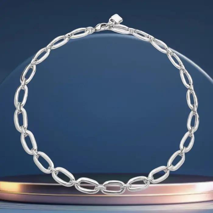 Mode, personnalité, charme, collier à bague ovale creuse en argent, accessoire pour femmes, cadeau d