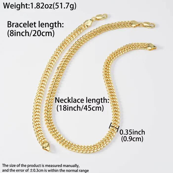 Ensemble de bijoux double rangée Cuban Link plaqué or, collier et bracelet à chaîne épaisse, kit de bijoux, ornement décontracté streetwear, cadeau