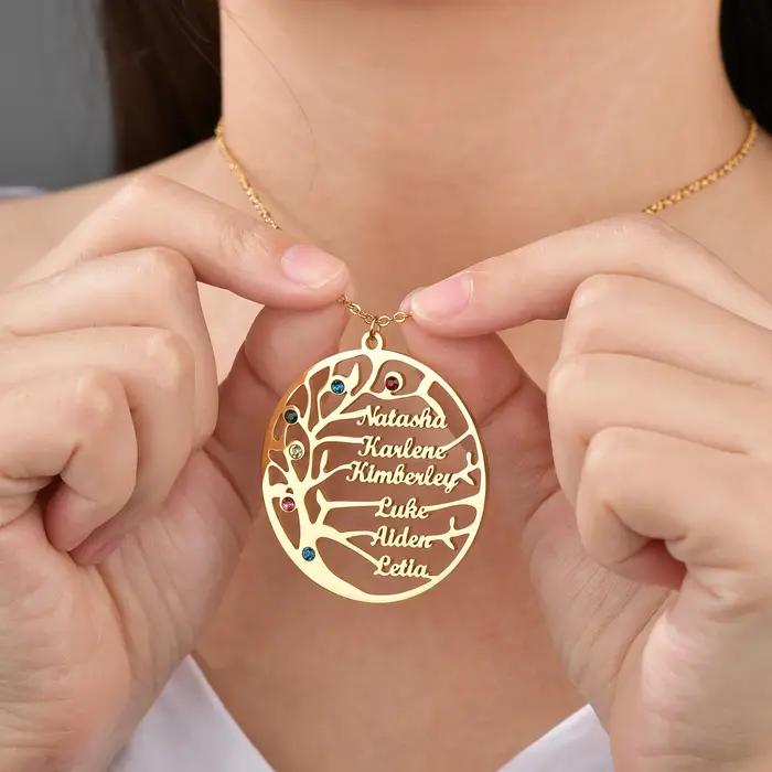 Collier arbre de vie en acier inoxydable avec noms personnalisés