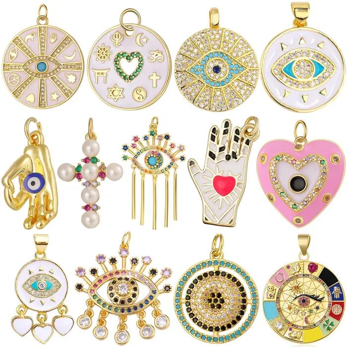 Juya 18K plaqué or artisanat émail hindouisme religieux judaïsme grec mauvais œil breloques pour bricolage pendentif fabrication de bijoux turcs