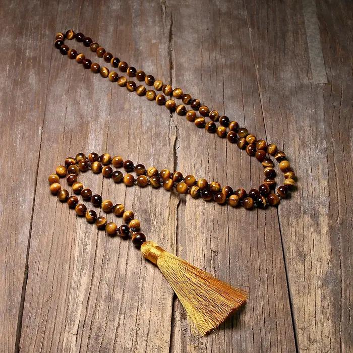 Collier noué en œil de tigre 108 perles bijou de méditation yoga zen pour homme et femme occasions spéciales