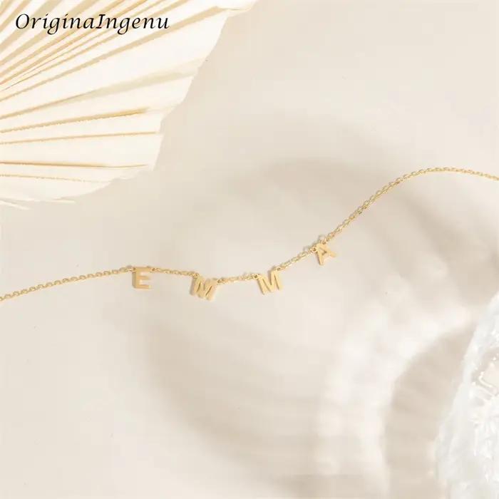 Collier personnalisé avec nom initial en or 14 carats pour femmes, Boho chic, idéal pour les soirées et les occasions spéciales