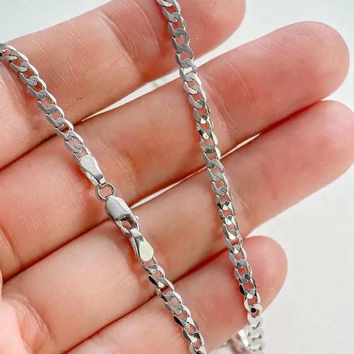 Collier chaîne gourmette en argent sterling 925 massif plaqué rhodium