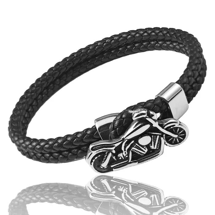 Bracelet en cuir pour homme de style moto classique