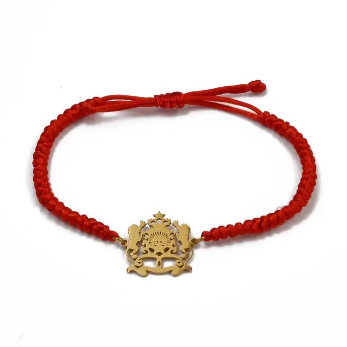 (1 pièce) Bracelet en corde rouge et noir avec symbole du drapeau du Maroc