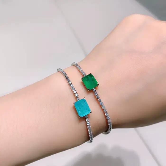KNRIcalls-Bracelet de tennis en tourmaline émeraude pour femme, brin de bijoux fins, accessoires rétro, fête de charme, EN Paraiba