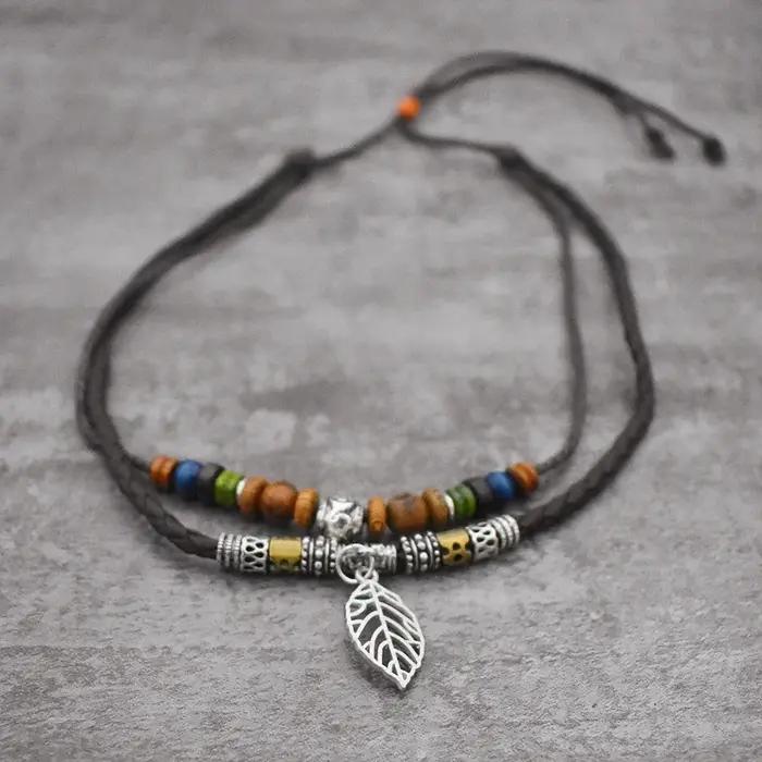 Collier de ULen cuir à 2 couches pour hommes
