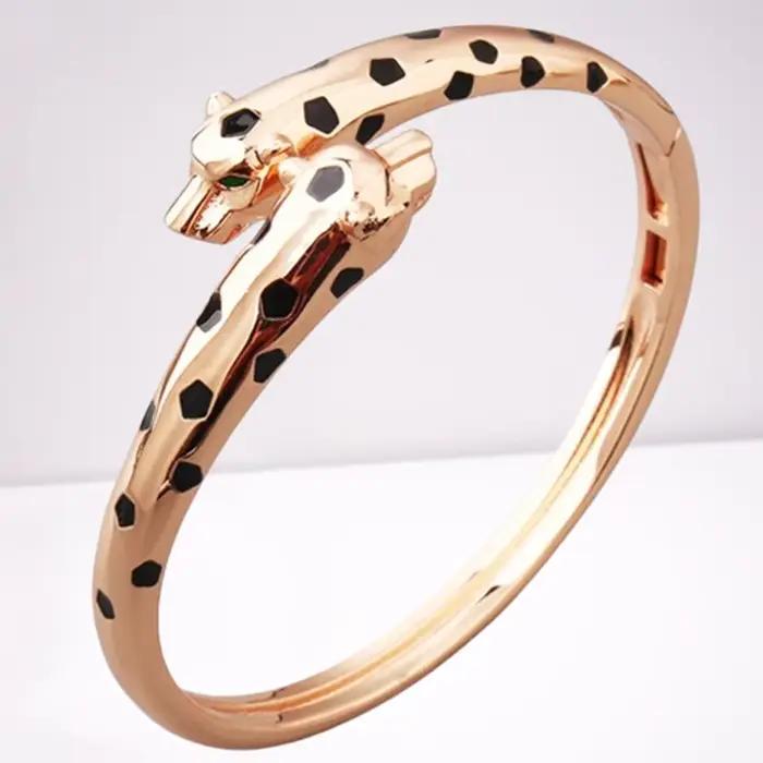 Taille 17 cm mince lisse Double noir léopard manchette Bracelets Bracelets panthère ensemble de bijoux pour les femmes cadeaux de fête