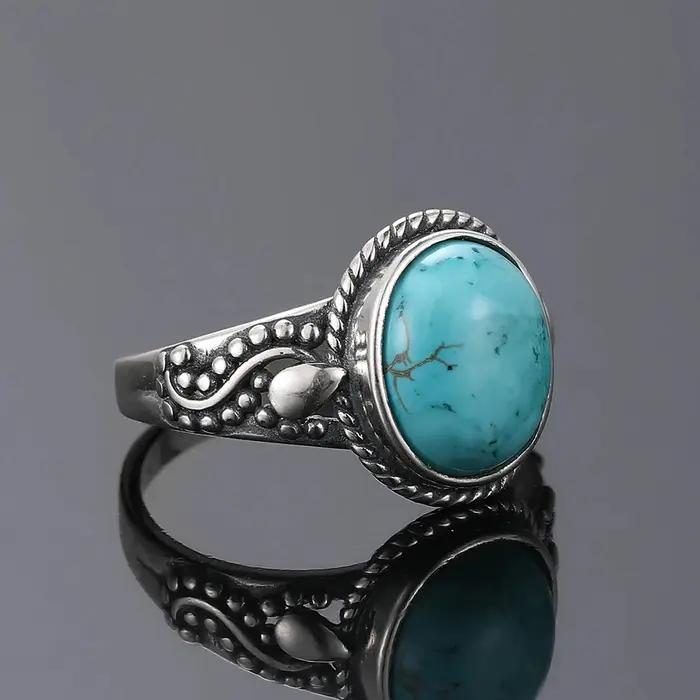 Bagues en Turquoise Naturelle Plaquées Argent Pour Hommes et Femmes Style Rétro Occasions Spéciales